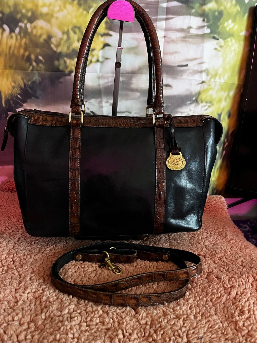 Brahmin vintage Tuscan, two-tone Croc embossed leather tote